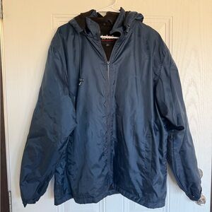 Totes navy blue fleece lined windbreaker hooded rain jacket. L